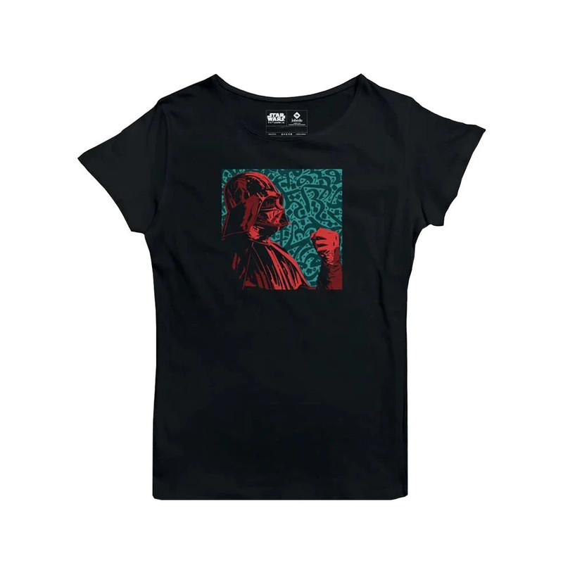 Jobedu Darth Vader Calligraphy Women's T-shirt - Black - تي-شيرت - Size:Large